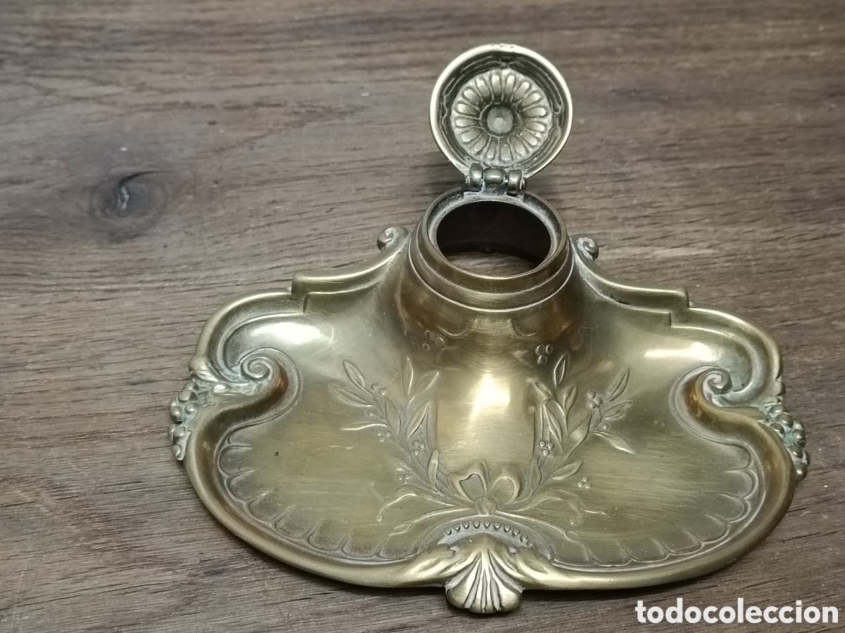 Escriban&iacute;a: ANTIGUO TINTERO DE BRONCE REPUJADO - Foto 5