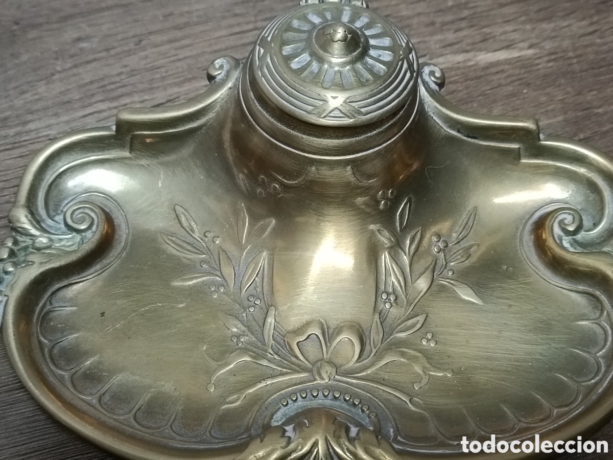 Escriban&iacute;a: ANTIGUO TINTERO DE BRONCE REPUJADO - Foto 6