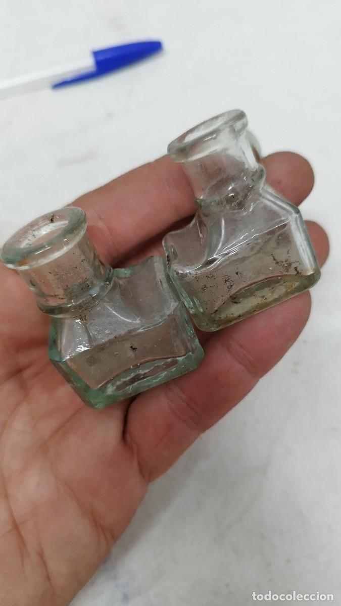 Escriban&iacute;a: Conjunto de tres antiguos tinteros de cristal - Foto 6