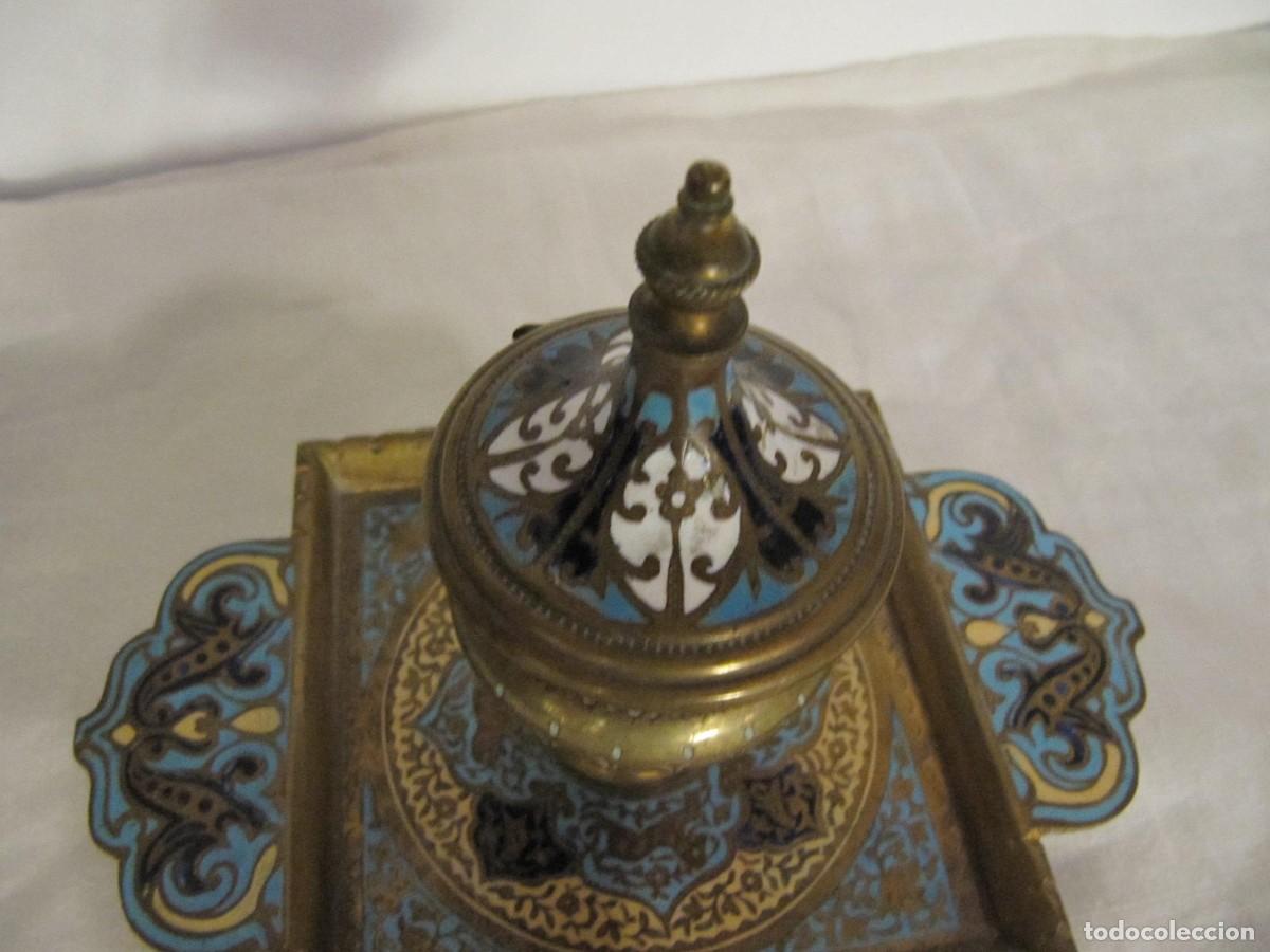 Escriban&iacute;a: ANTIGUO TINTERO DE BRONCE CLOISONNE - CON DECORACION ESMALTADA - Foto 4