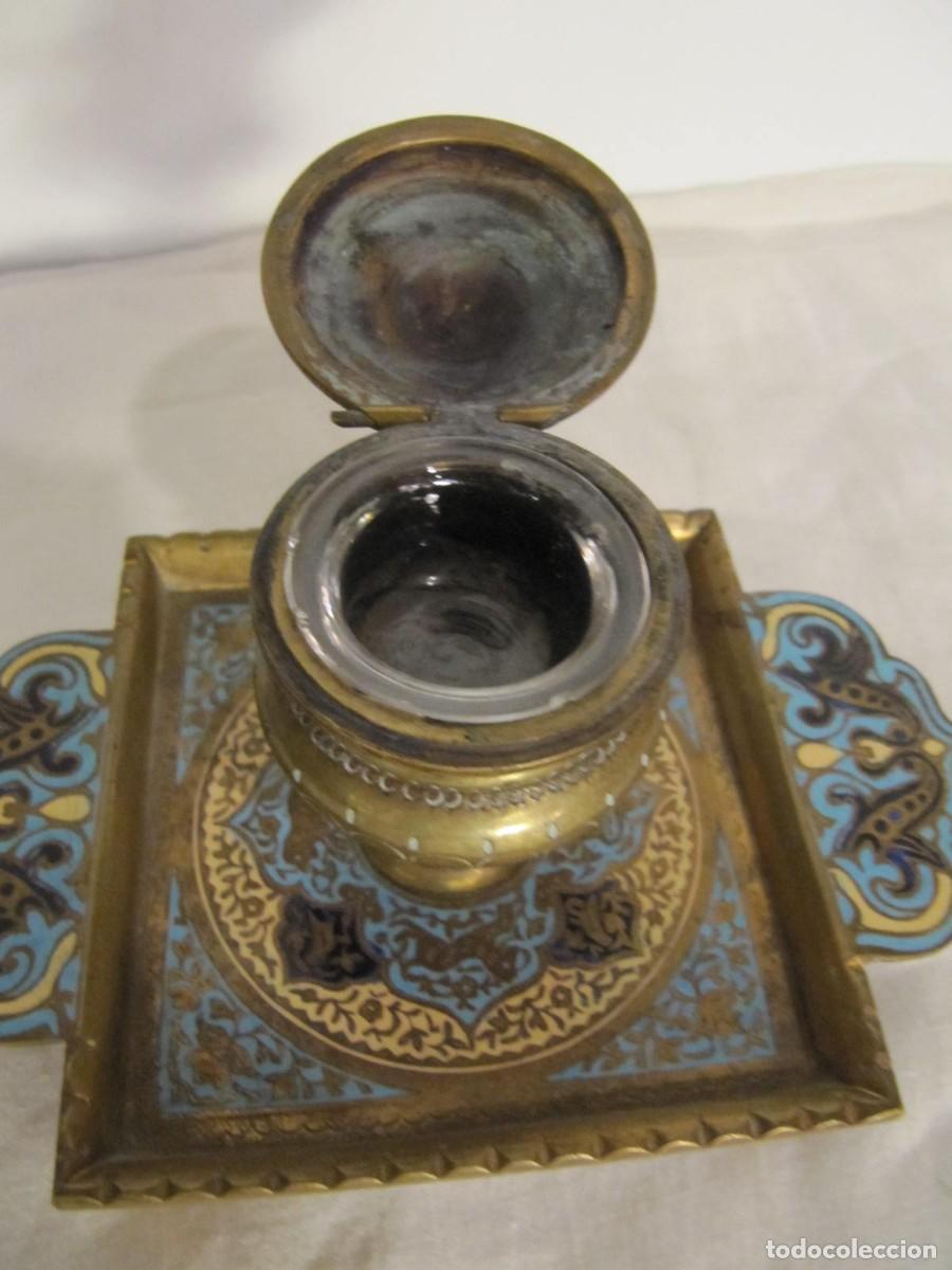 Escriban&iacute;a: ANTIGUO TINTERO DE BRONCE CLOISONNE - CON DECORACION ESMALTADA - Foto 5