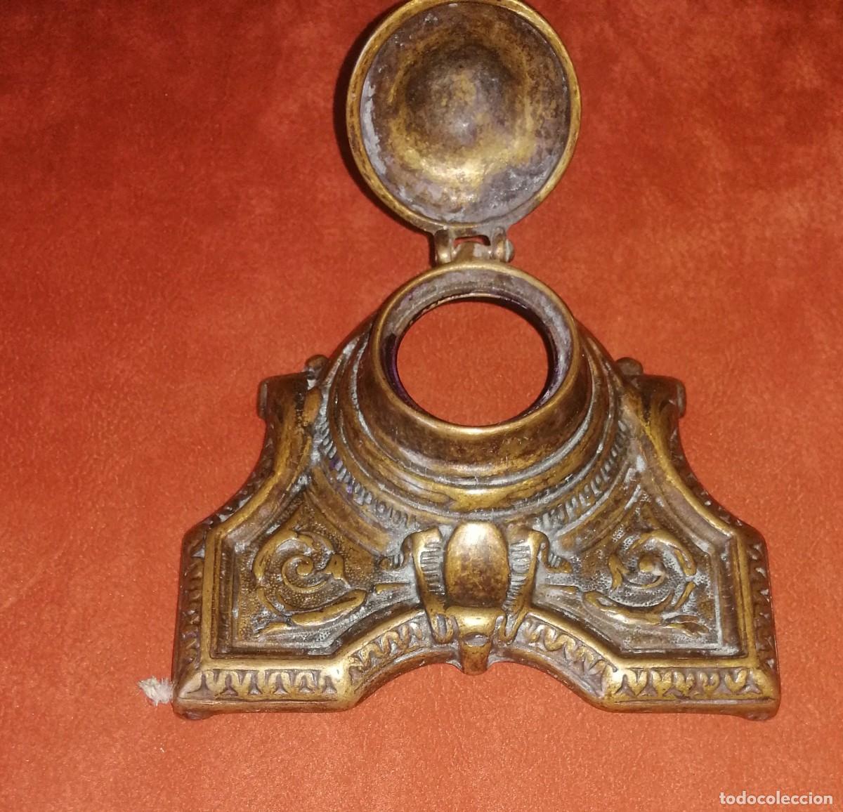 Escriban&iacute;a: TINTERO FRANCES DE BRONCE. ENVIO CERTIFICADO INCLUIDO. - Foto 2