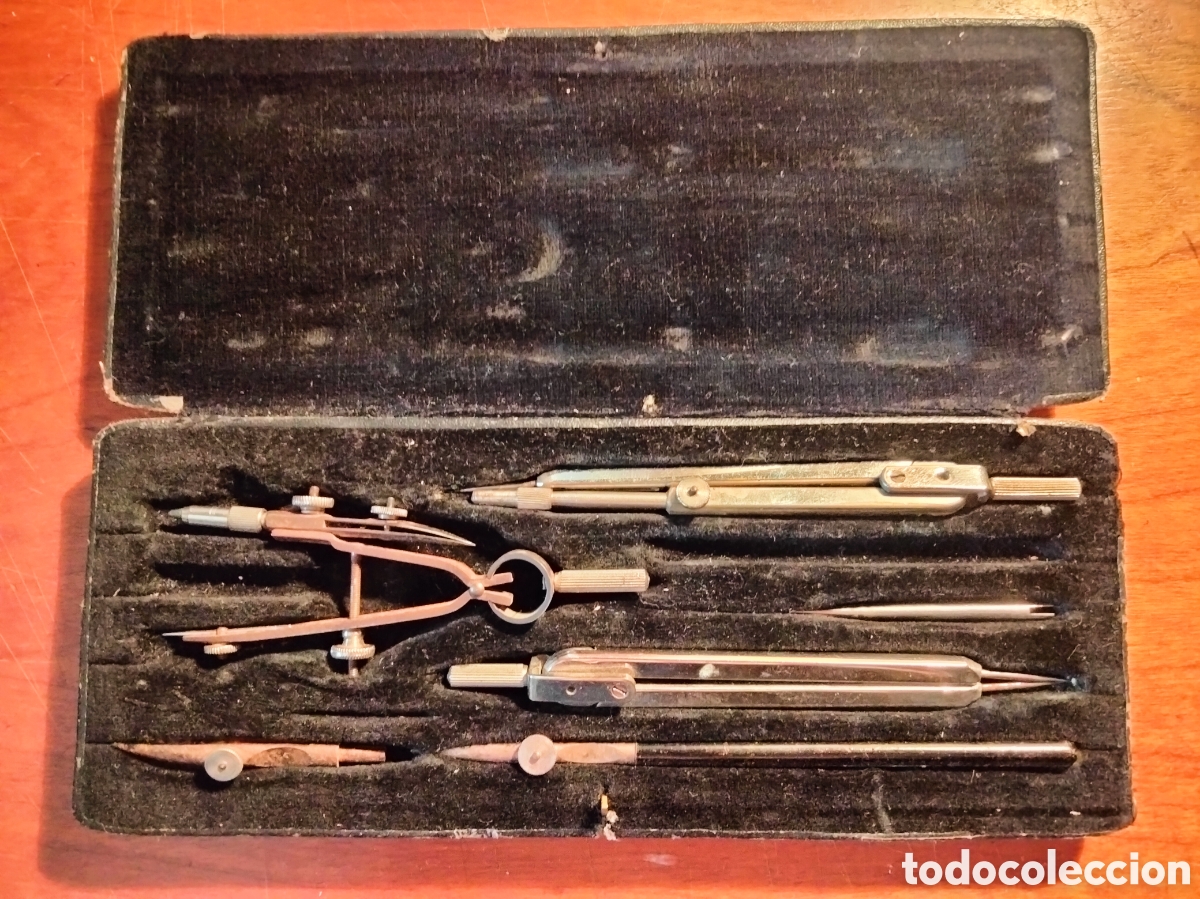 Escriban&iacute;a: JUEGO DE COMPASES ANTIGUOS CON SU CAJA - Foto 1