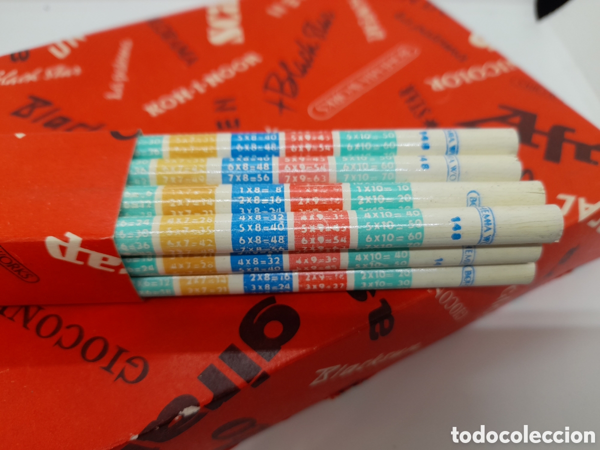 Escriban&iacute;a: CAJA CON 72 LAPICES ANTIGUOS DE TABLA DE MULTIPLICAR. SIN USAR - Foto 2