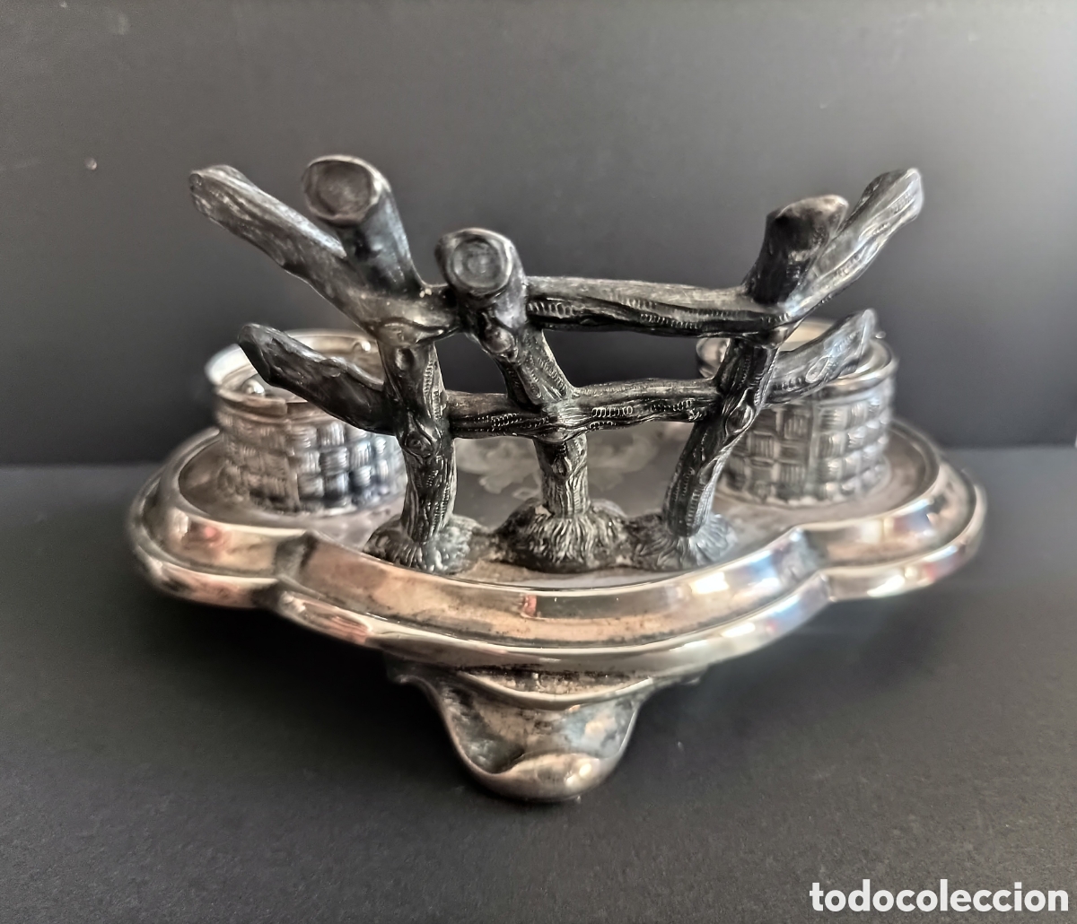Escriban&iacute;a: ANTIGUO TINTERO EN PLATA DE LEY, CON CONTRASTE - Foto 2