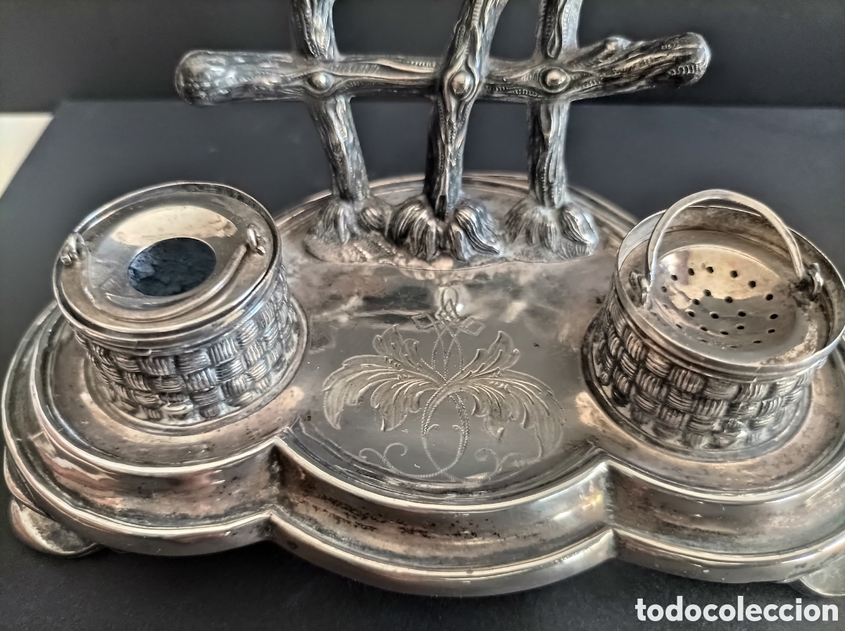 Escriban&iacute;a: ANTIGUO TINTERO EN PLATA DE LEY, CON CONTRASTE - Foto 5