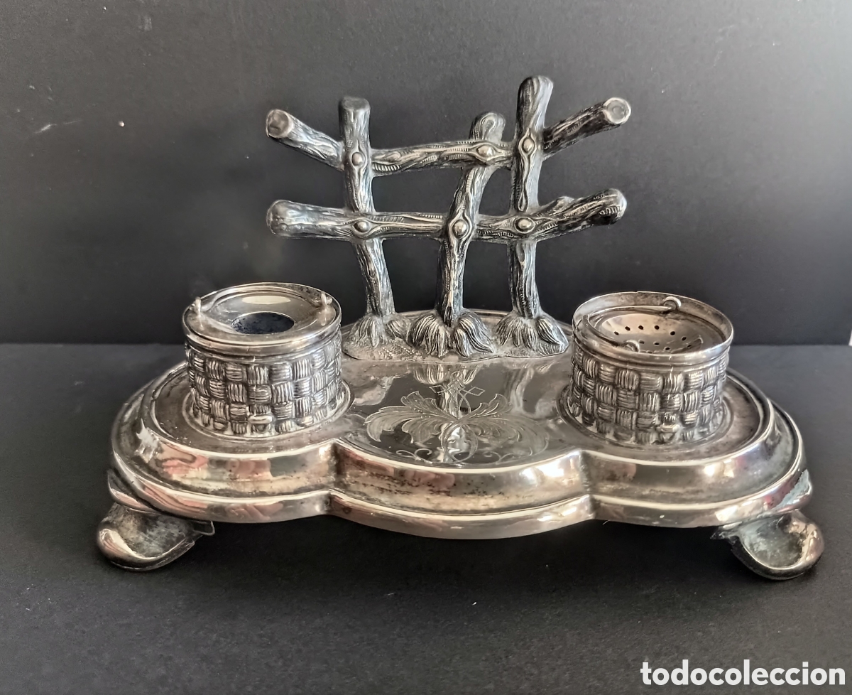 Escriban&iacute;a: ANTIGUO TINTERO EN PLATA DE LEY, CON CONTRASTE - Foto 1