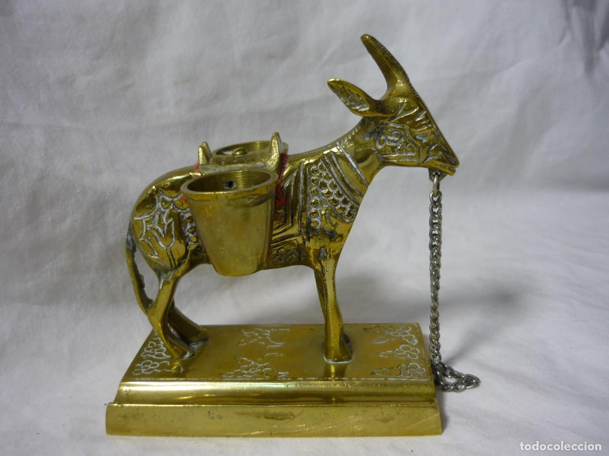 Escriban&iacute;a: Tintero de escritorio en forma de burro con alforjas, en bronce - Foto 2