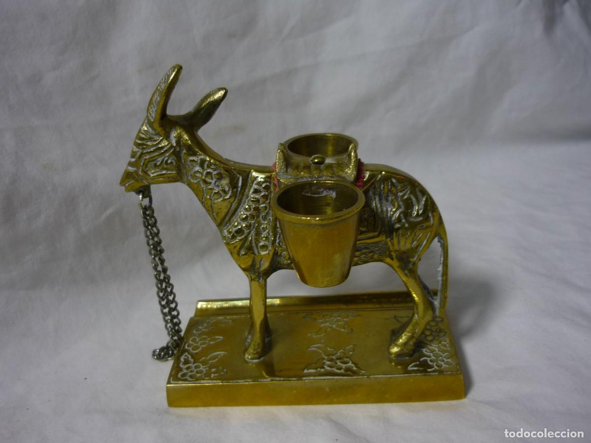 Escriban&iacute;a: Tintero de escritorio en forma de burro con alforjas, en bronce - Foto 4
