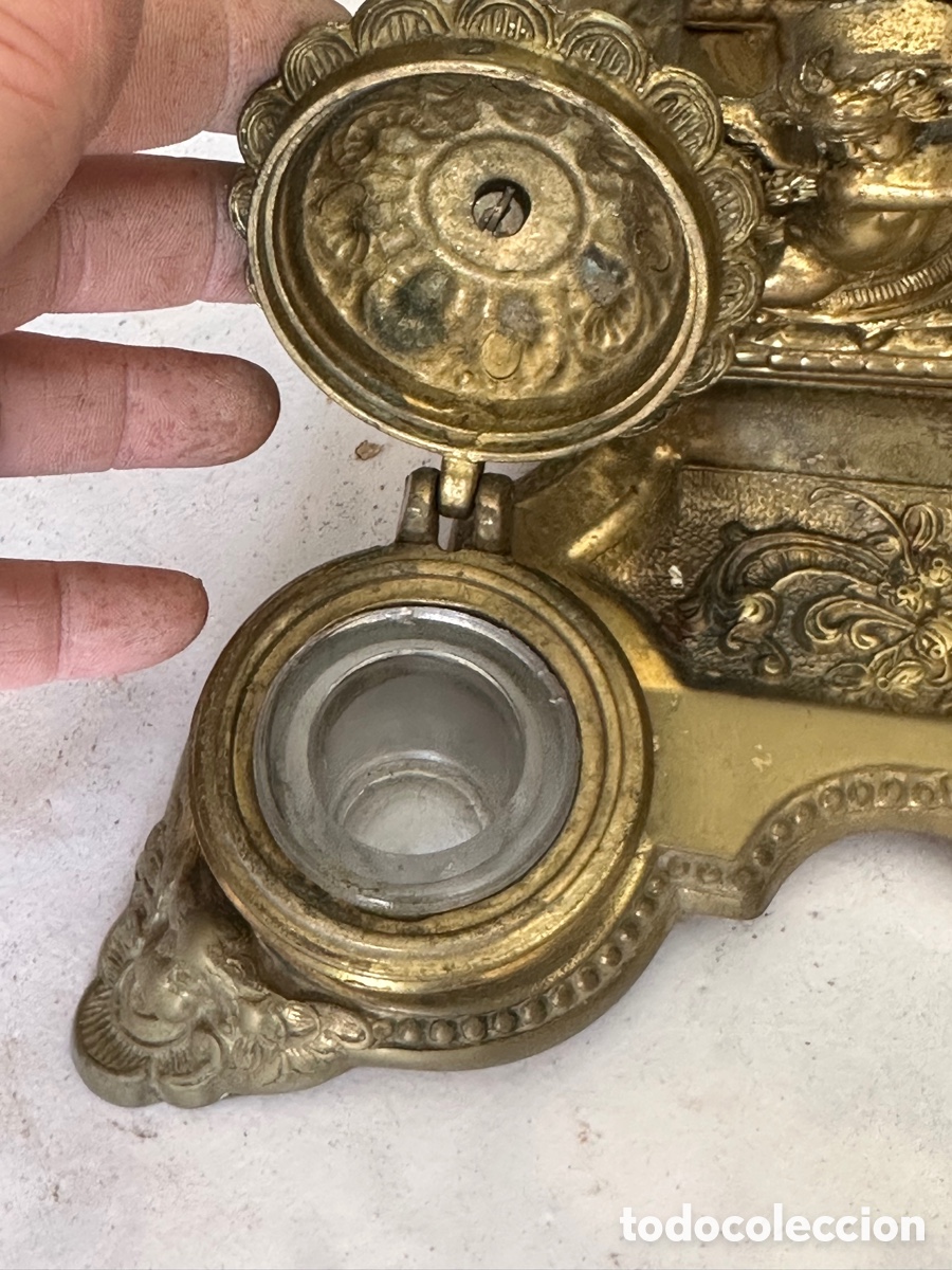Escriban&iacute;a: Precioso tintero antiguo en bronce - Foto 8