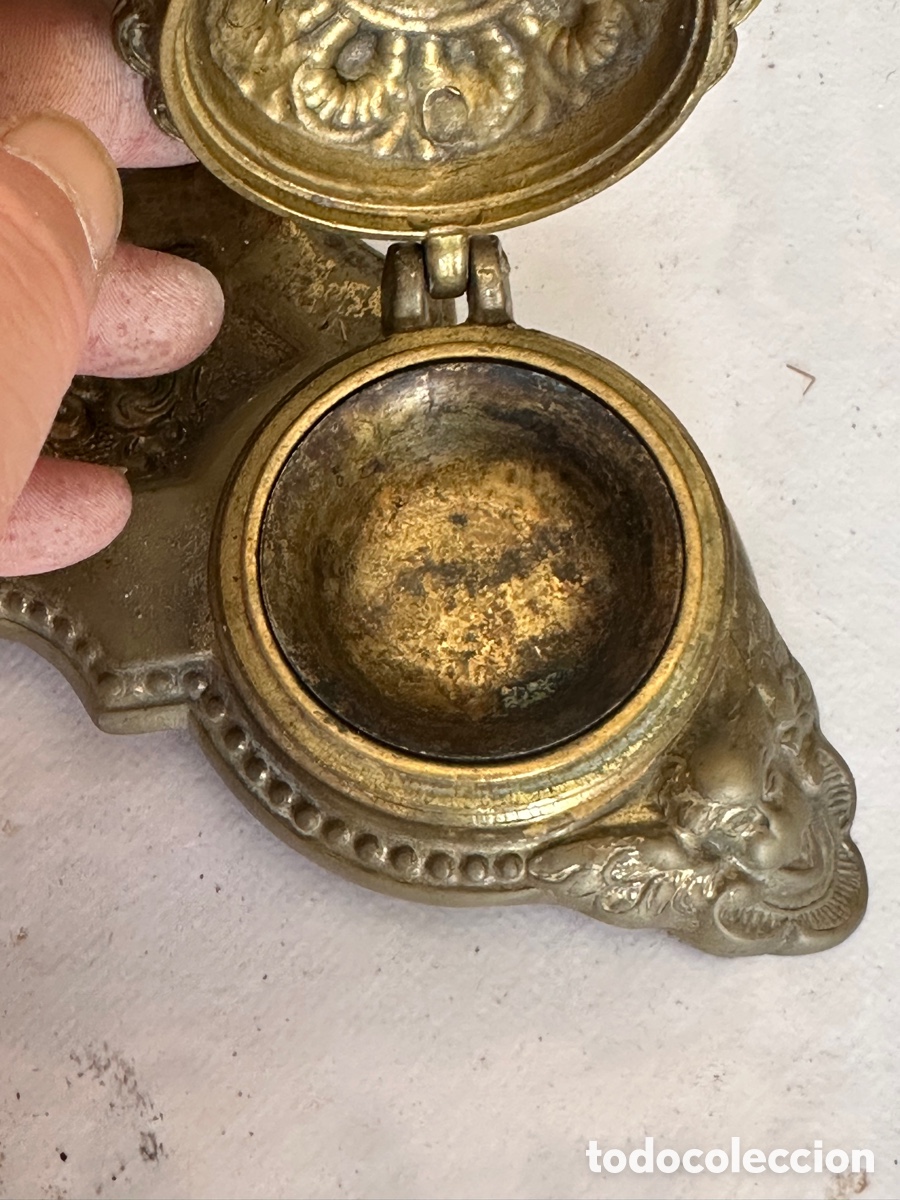 Escriban&iacute;a: Precioso tintero antiguo en bronce - Foto 10