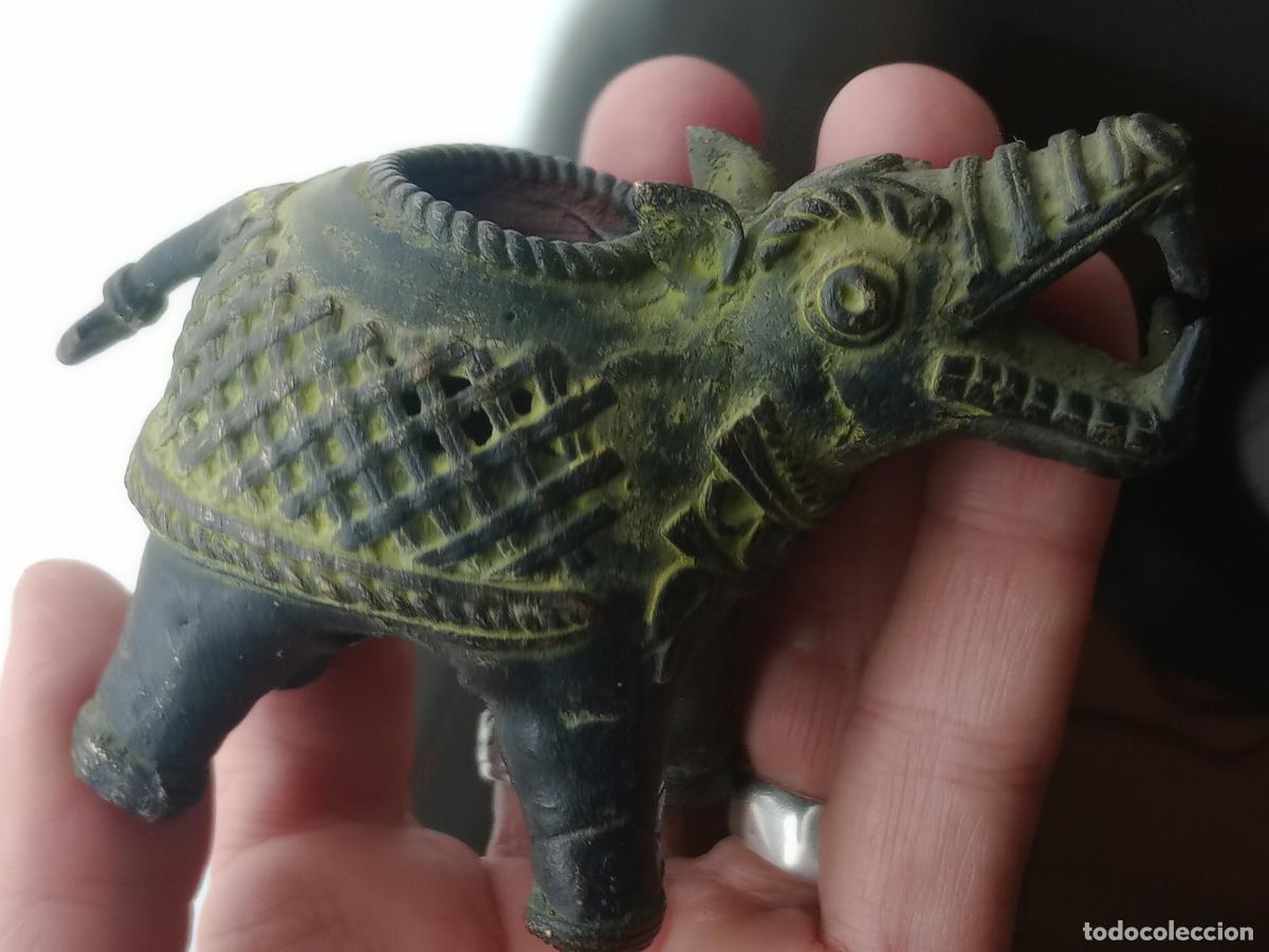 Escriban&iacute;a: Original Tintero (o portavelas) con forma de elefante en bronce - Foto 1