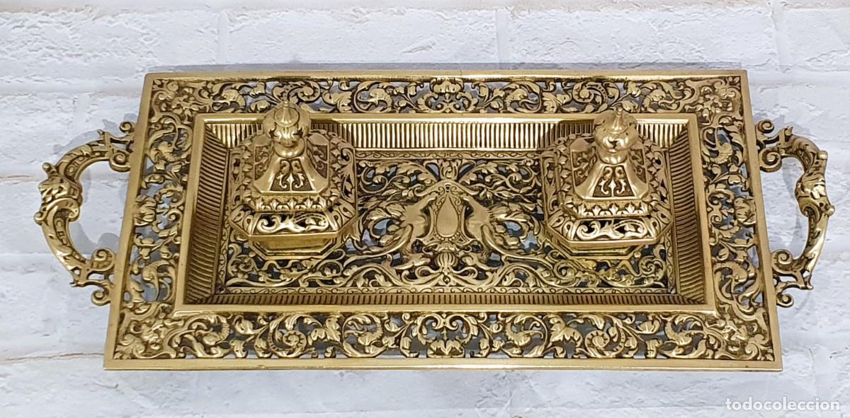Escriban&iacute;a: Gran tintero estilo renacentista de bronce - Foto 3