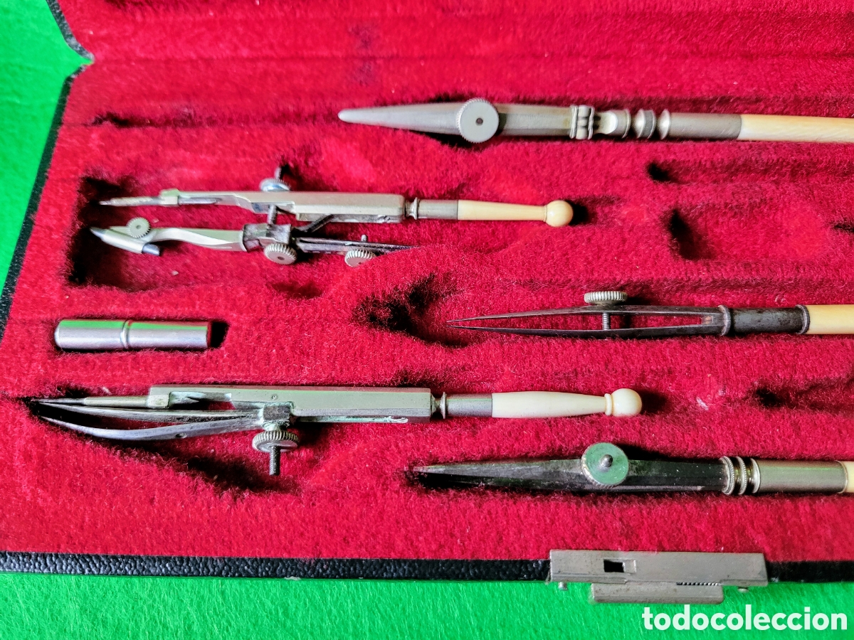 Escriban&iacute;a: ANTIGUO ESTUCHE DE COMPAS CON MANGOS DE MARFIL - Foto 3