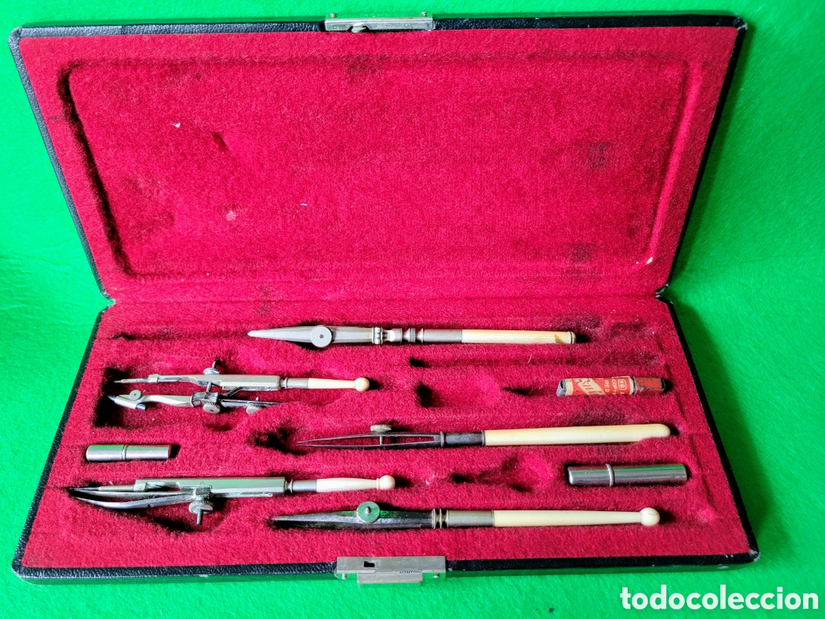 Escriban&iacute;a: ANTIGUO ESTUCHE DE COMPAS CON MANGOS DE MARFIL - Foto 1
