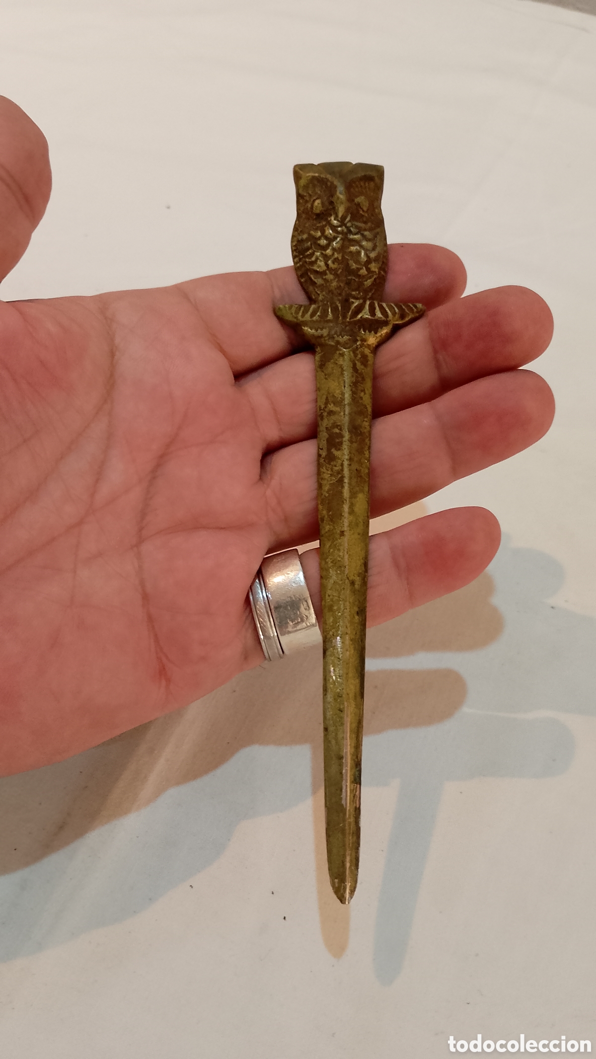 Escriban&iacute;a: Antiguo Abre cartas de bronce con b&uacute;ho - Foto 2