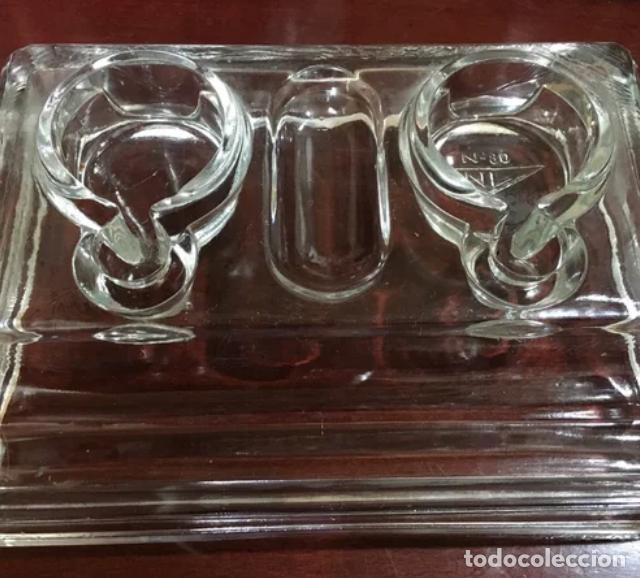 Escriban&iacute;a: Tintero doble cristal y Secante de madera. - Foto 1