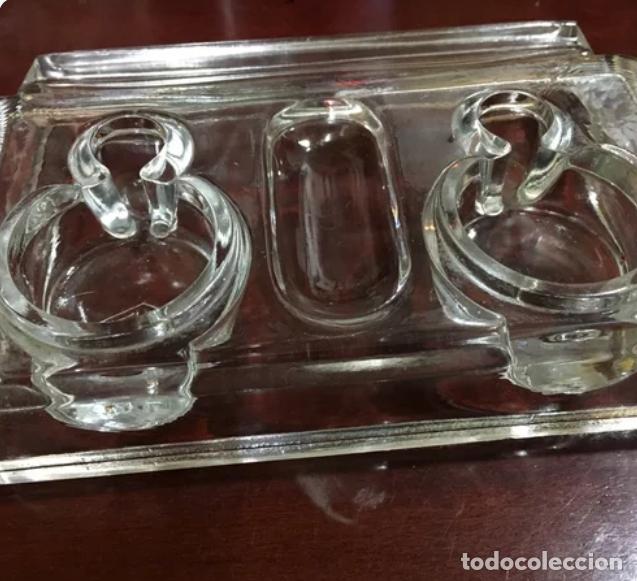 Escriban&iacute;a: Tintero doble cristal y Secante de madera. - Foto 4