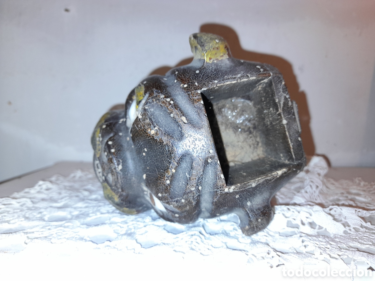 Escriban&iacute;a: Antigua cabeza bulldog tintero en madera. - Foto 4