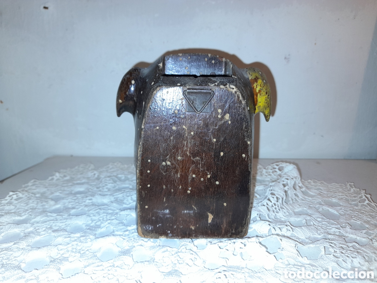 Escriban&iacute;a: Antigua cabeza bulldog tintero en madera. - Foto 5