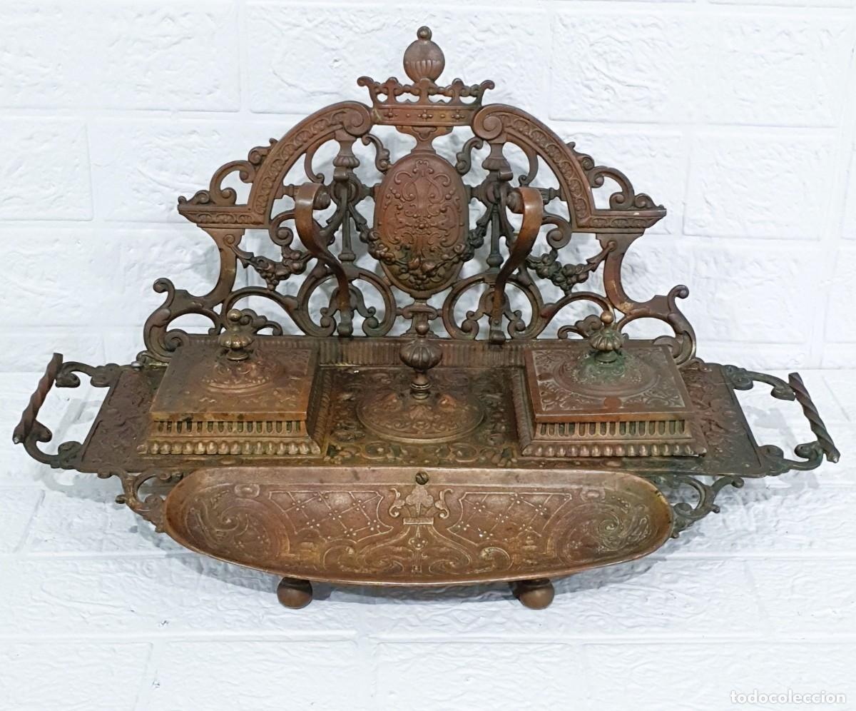Escriban&iacute;a: Tintero de bronce dorado de Napole&oacute;n III con campana - Foto 2