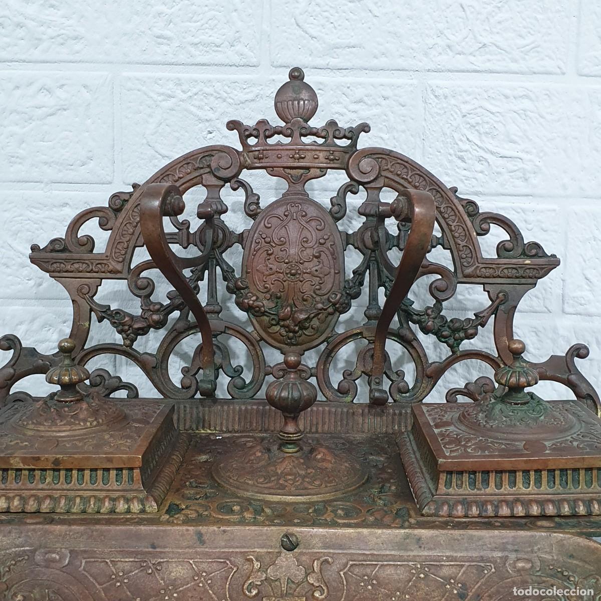 Escriban&iacute;a: Tintero de bronce dorado de Napole&oacute;n III con campana - Foto 3