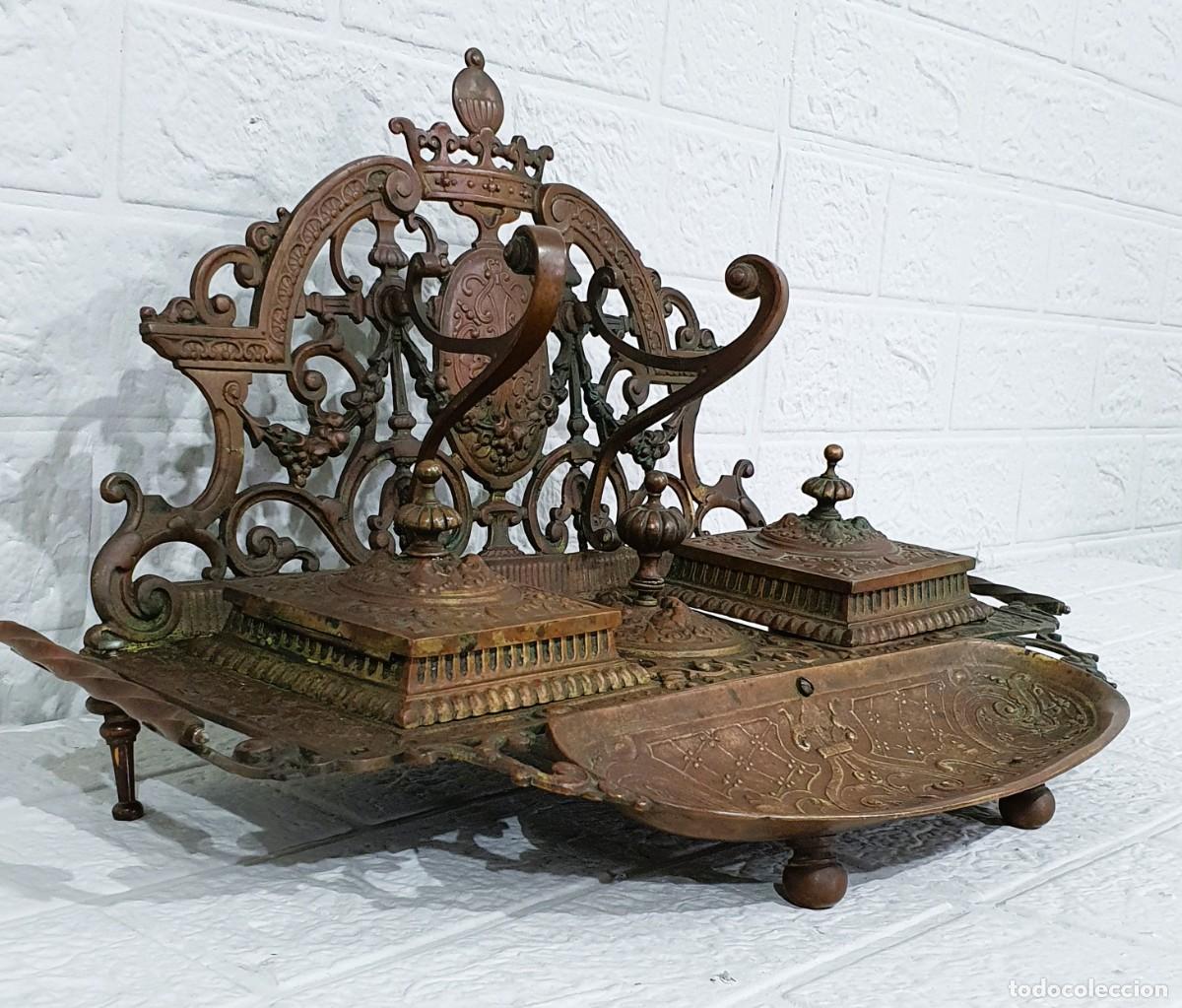 Escriban&iacute;a: Tintero de bronce dorado de Napole&oacute;n III con campana - Foto 5