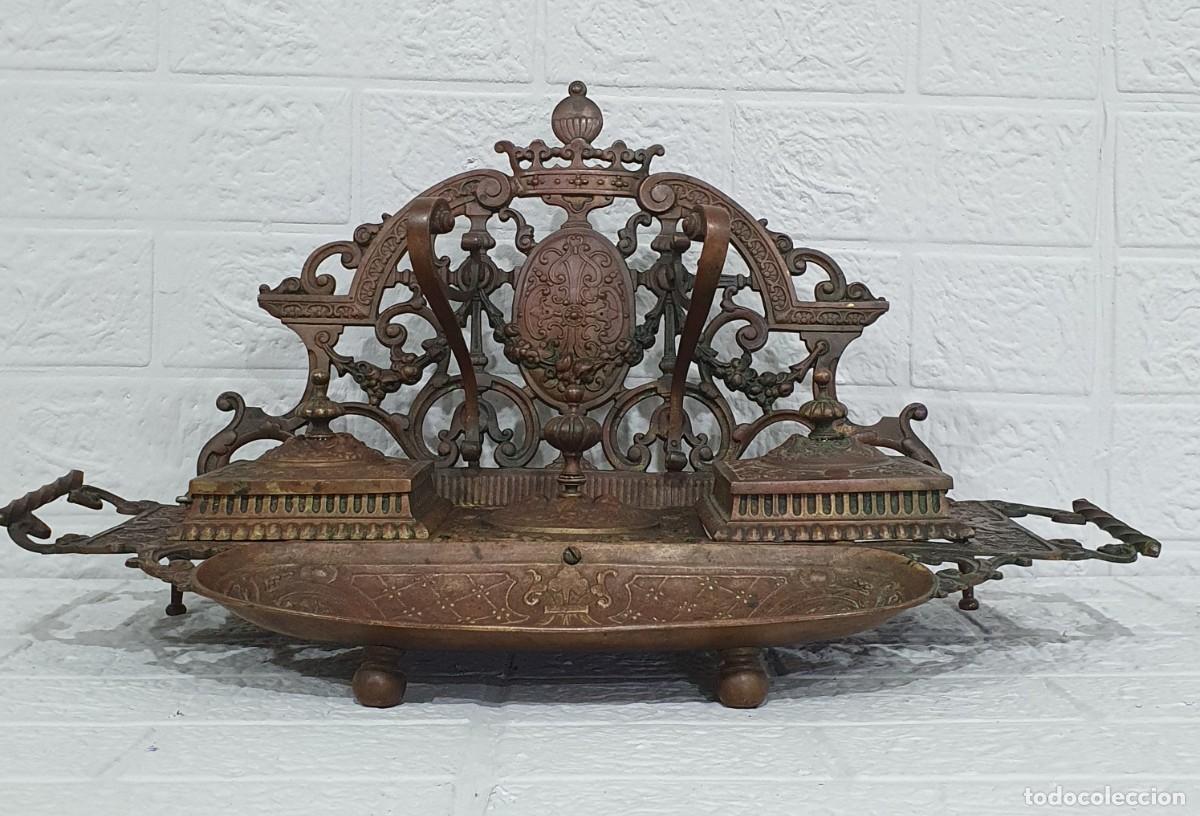 Escriban&iacute;a: Tintero de bronce dorado de Napole&oacute;n III con campana - Foto 7