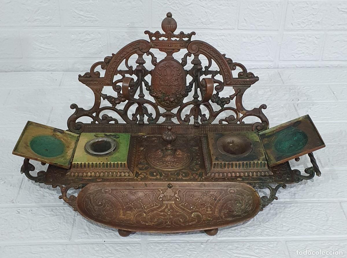 Escriban&iacute;a: Tintero de bronce dorado de Napole&oacute;n III con campana - Foto 10