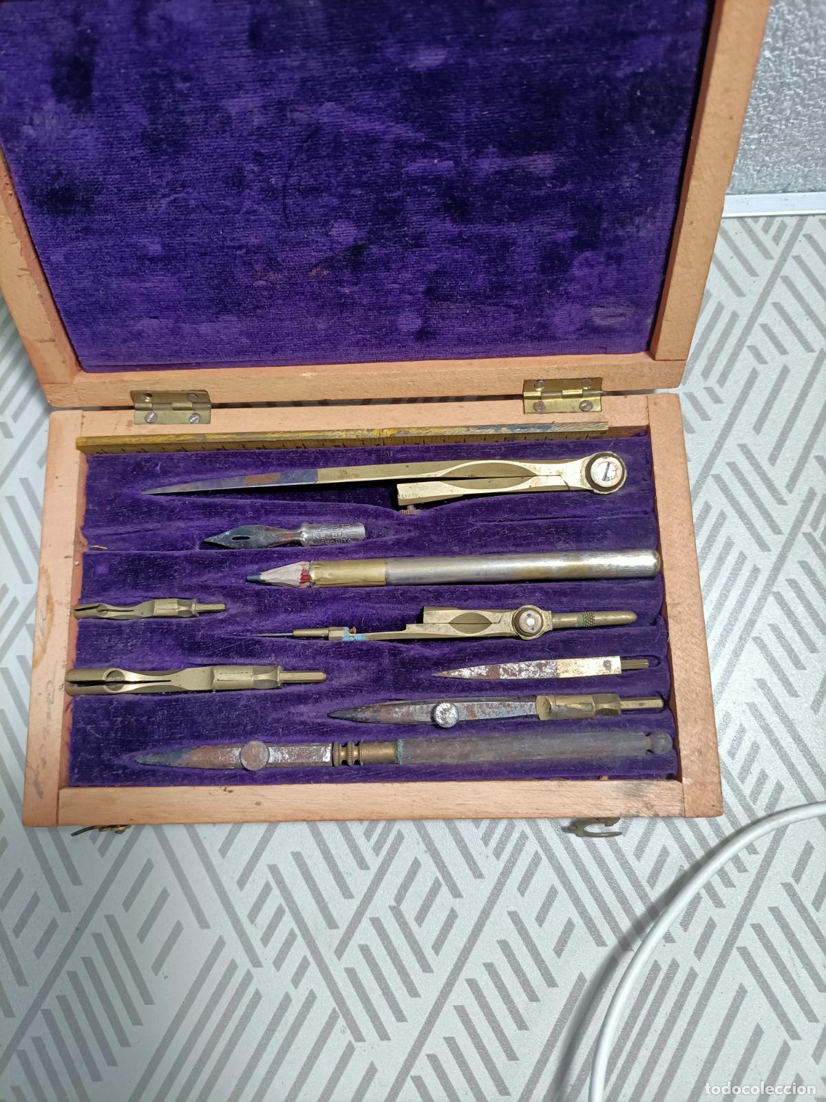 Escriban&iacute;a: Antiguo juego de comp&aacute;s de dibujo en laton - Foto 6