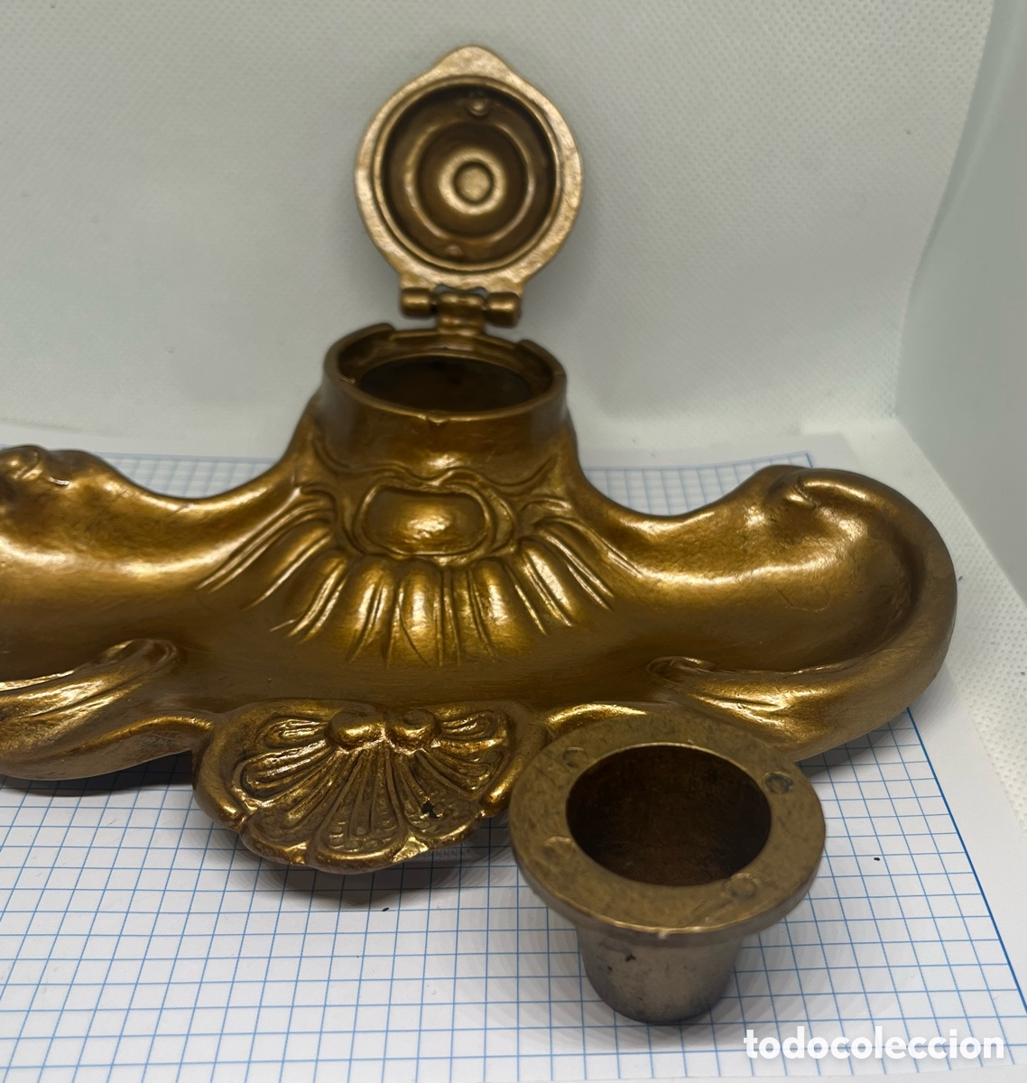 Escriban&iacute;a: TINTERO ESTILO ART NOUVEUAU DE BRONCE - Foto 3