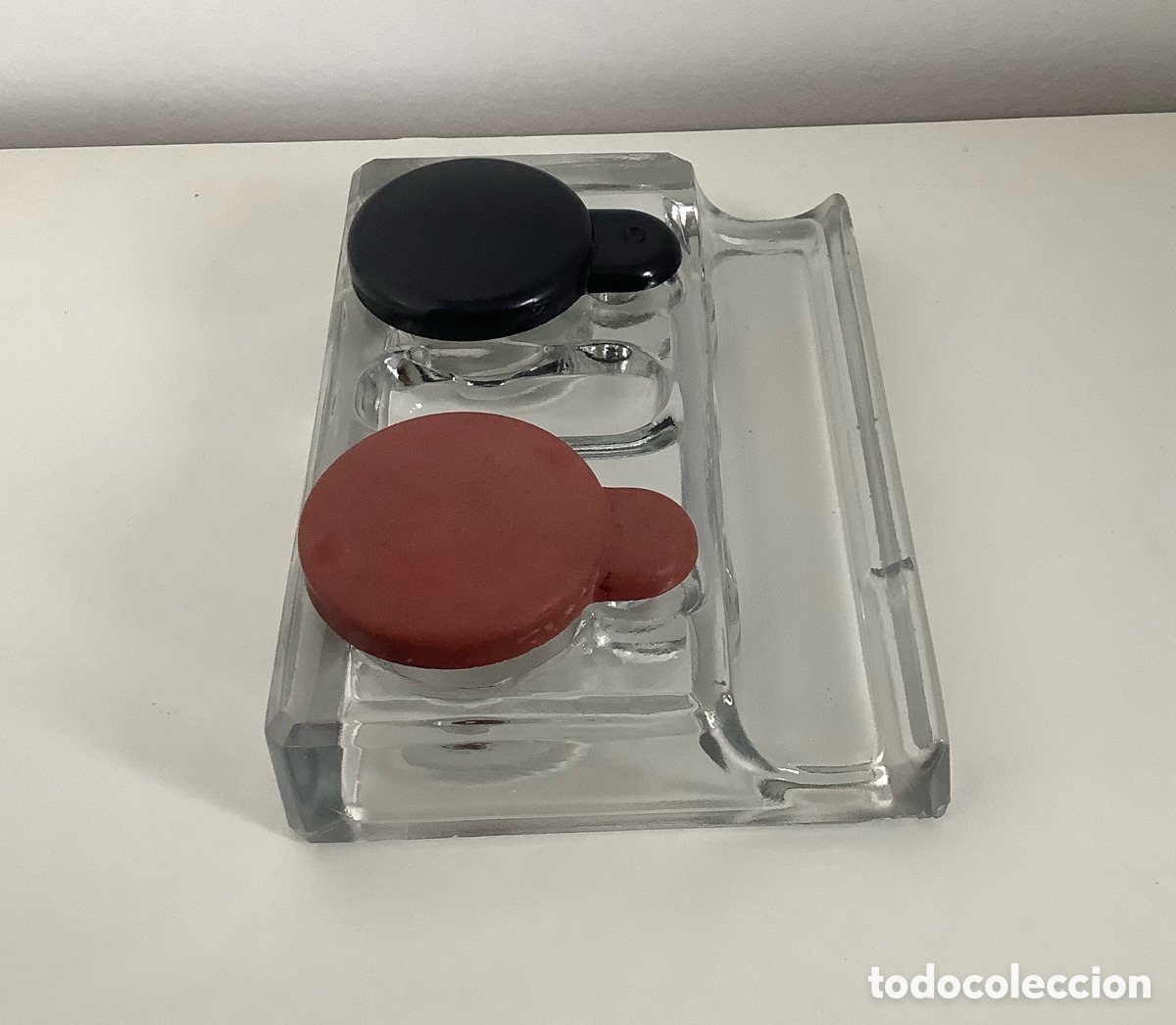 Escriban&iacute;a: Doble tintero de cristal. A&ntilde;os 40 - Foto 2