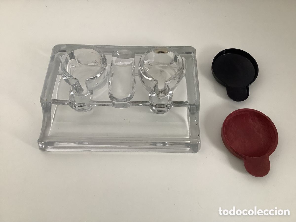 Escriban&iacute;a: Doble tintero de cristal. A&ntilde;os 40 - Foto 5