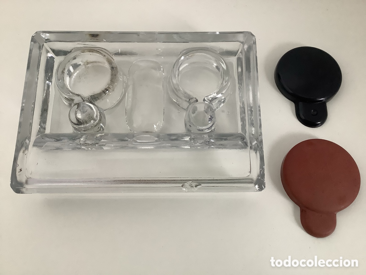 Escriban&iacute;a: Doble tintero de cristal. A&ntilde;os 40 - Foto 6