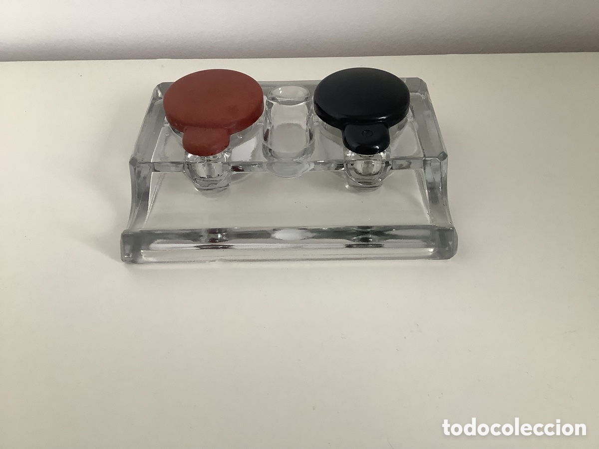 Escriban&iacute;a: Doble tintero de cristal. A&ntilde;os 40 - Foto 1