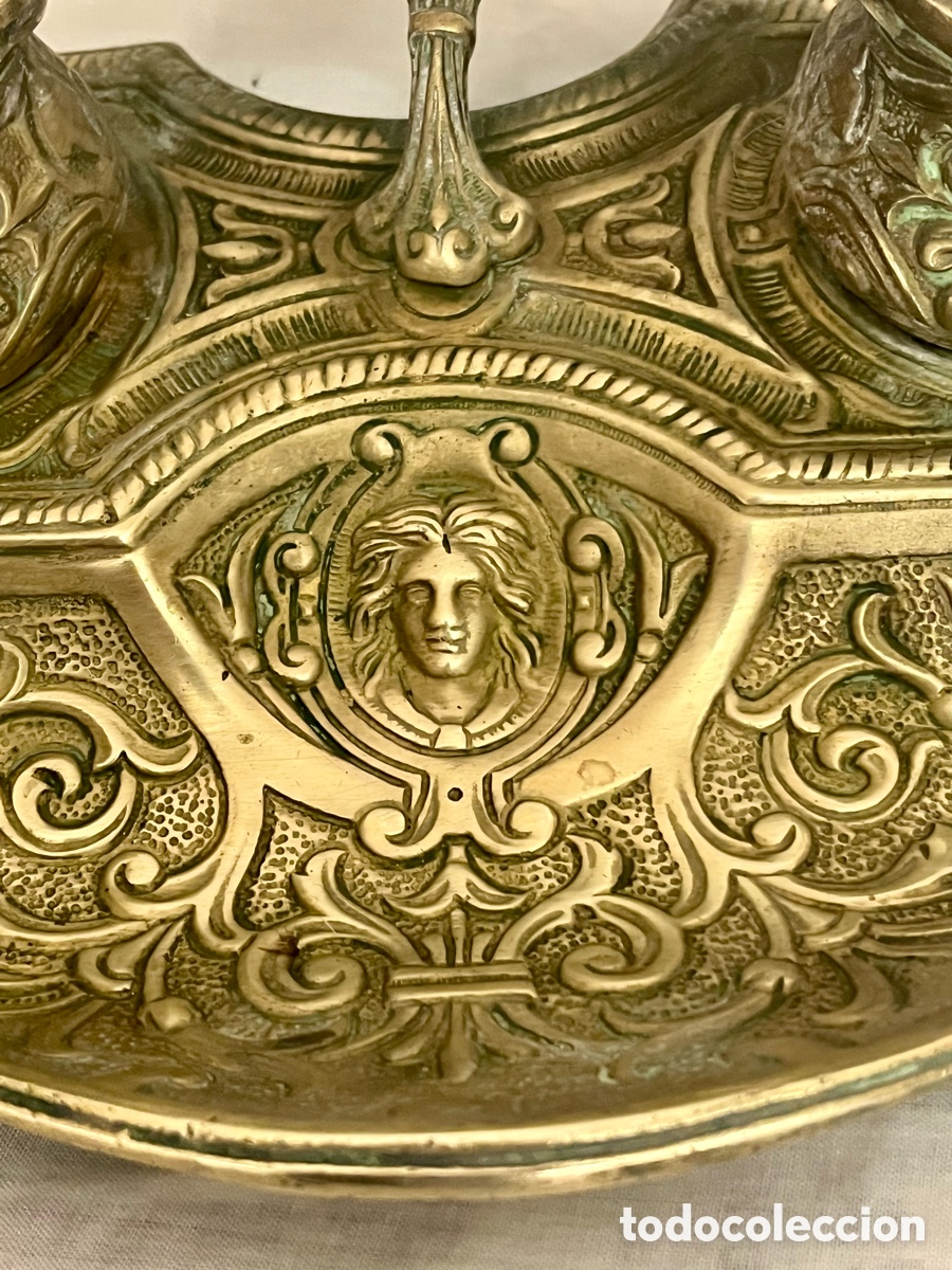 Escriban&iacute;a: ESCRIBAN&Iacute;A DE BRONCE DEL SIGLO XIX ( 2 TINTEROS ) - Foto 2