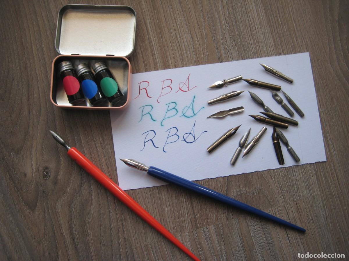 Schreibwaren: 15 PLUMILLAS, 2 PORTAPLUMAS, TINTA