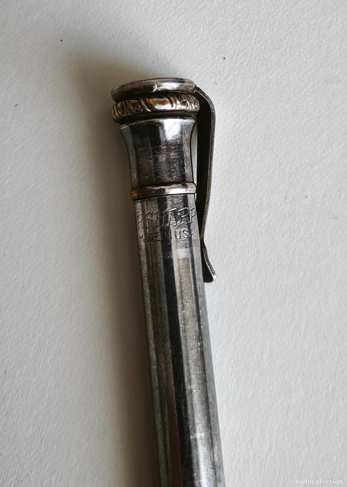Escriban&iacute;a: Antiguo portaminas, silver plated, Evershap made in USA. 10,3 cms. - Foto 2