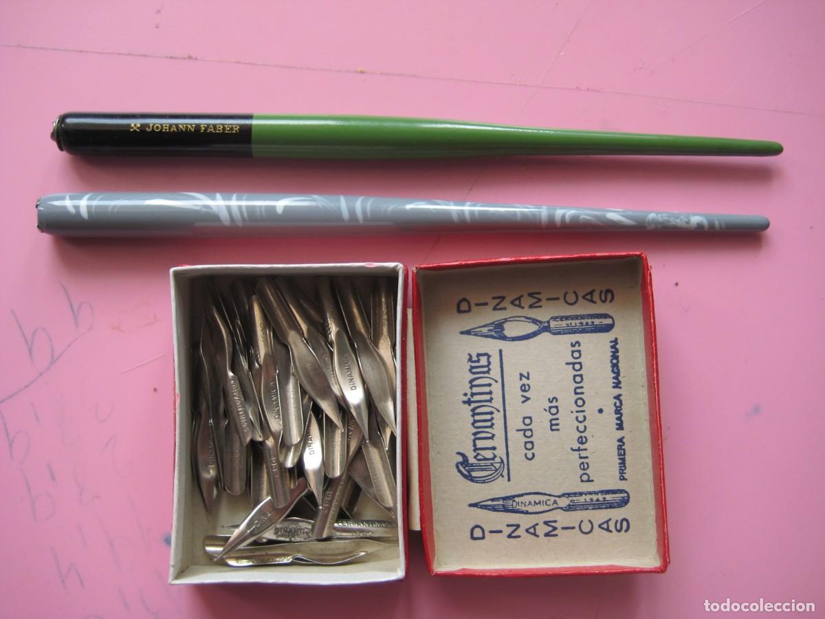 Escriban&iacute;a: 2 PORTAPLUMAS 1 JOHANN FABER Y 1 MARMOLADO Y 35 PLUMILLAS VINTAGE