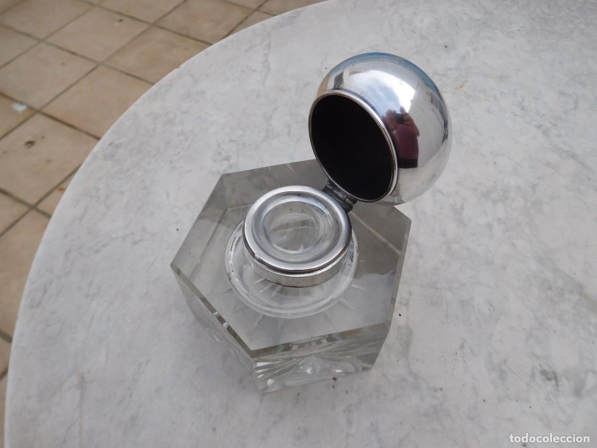 Escriban&iacute;a: Tintero alem&aacute;n antiguo de cristal y plata de Wilhelm Binder - Foto 1