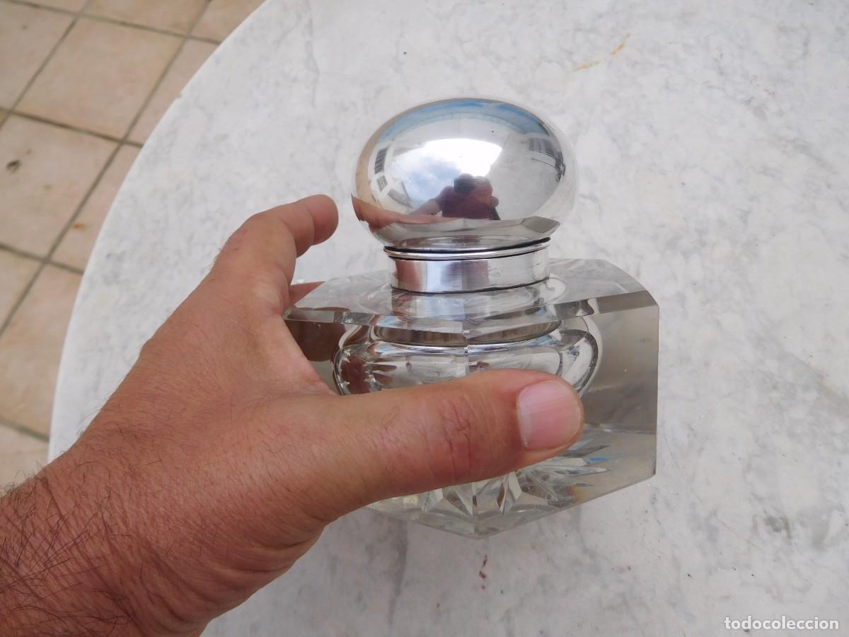 Escriban&iacute;a: Tintero alem&aacute;n antiguo de cristal y plata de Wilhelm Binder - Foto 4