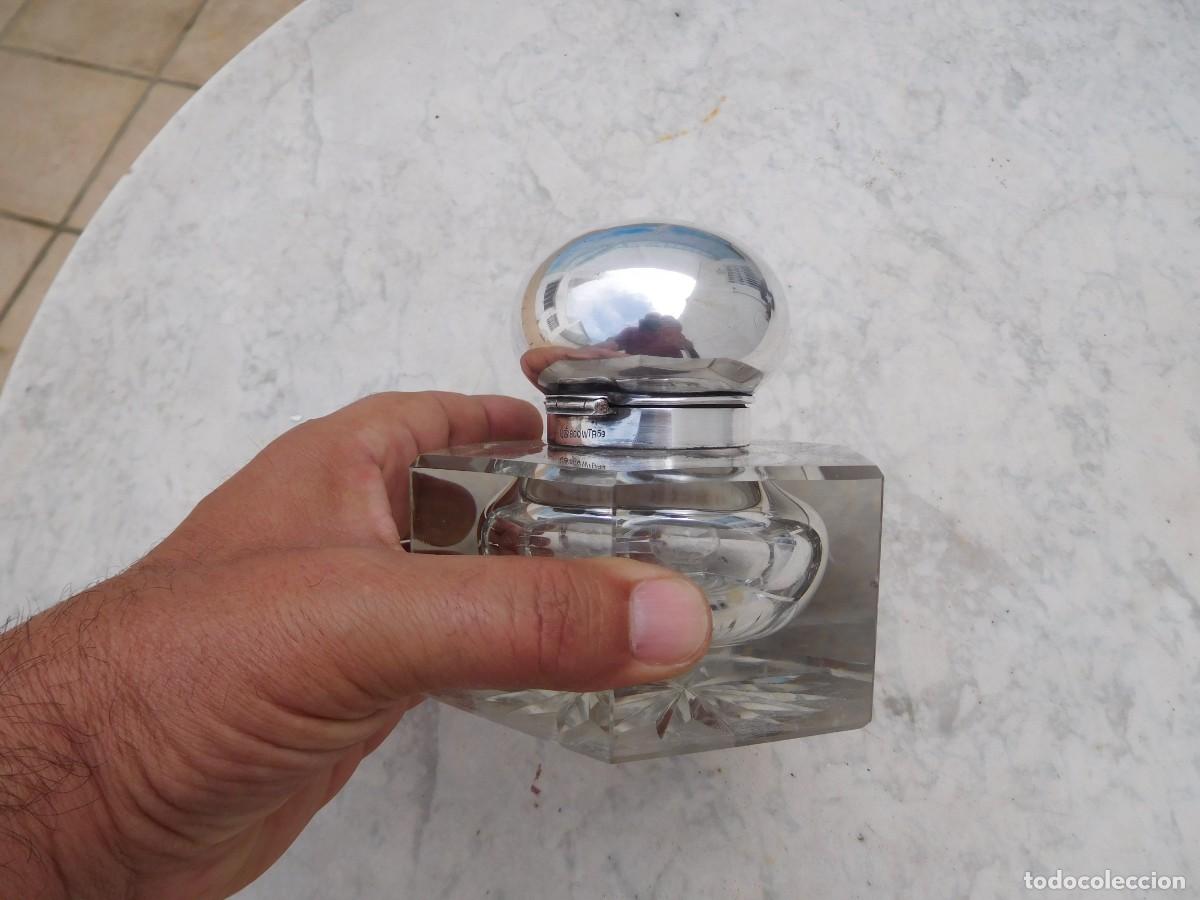 Escriban&iacute;a: Tintero alem&aacute;n antiguo de cristal y plata de Wilhelm Binder - Foto 6
