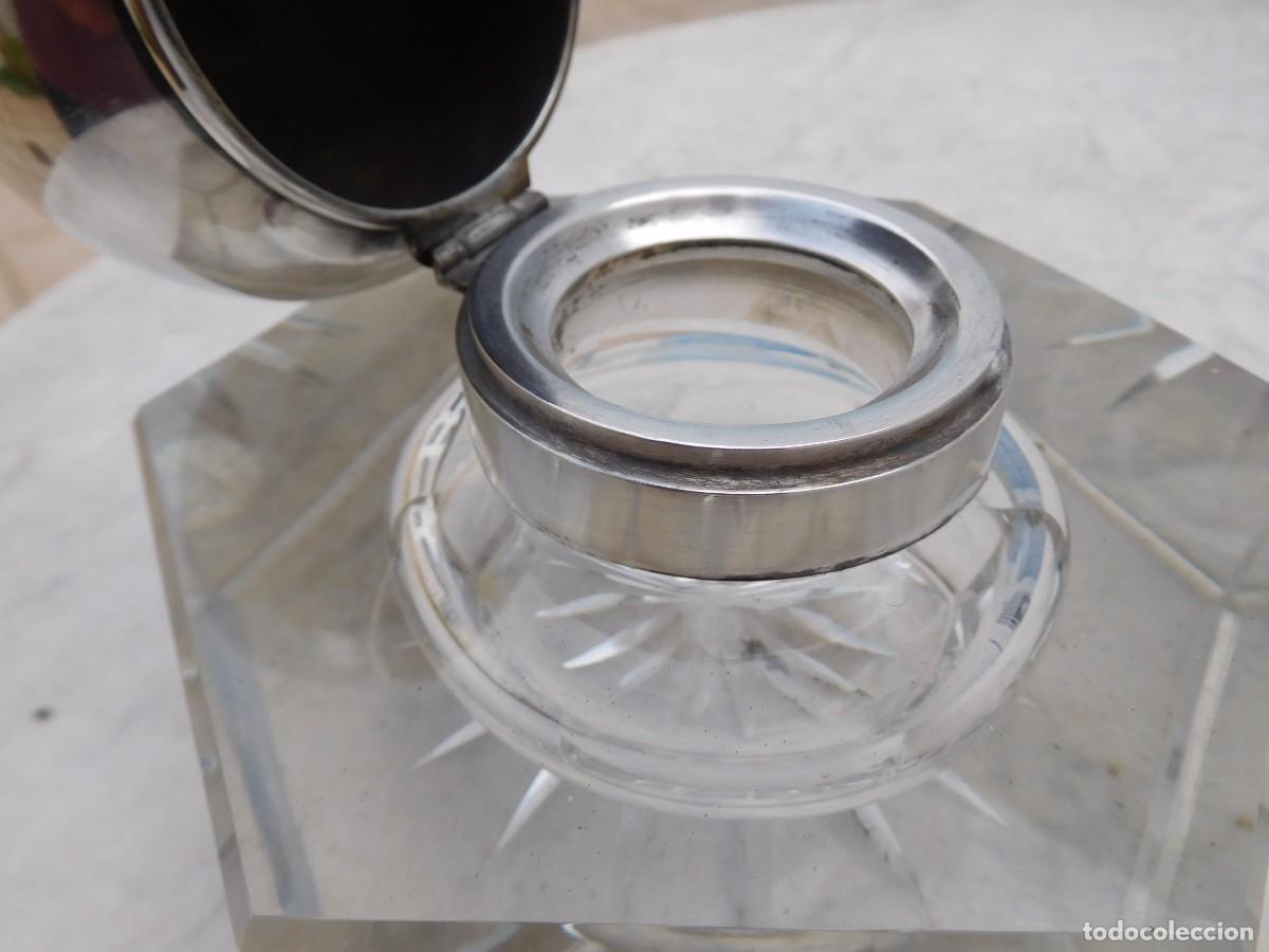 Escriban&iacute;a: Tintero alem&aacute;n antiguo de cristal y plata de Wilhelm Binder - Foto 12