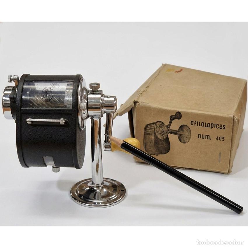 Escriban&iacute;a: AFILAL&Aacute;PICES de Lujo EL CASCO M-405 Negro y Cromo. Vintage, CON CAJA. Maquina AFILAR L&aacute;piz. EIBAR.