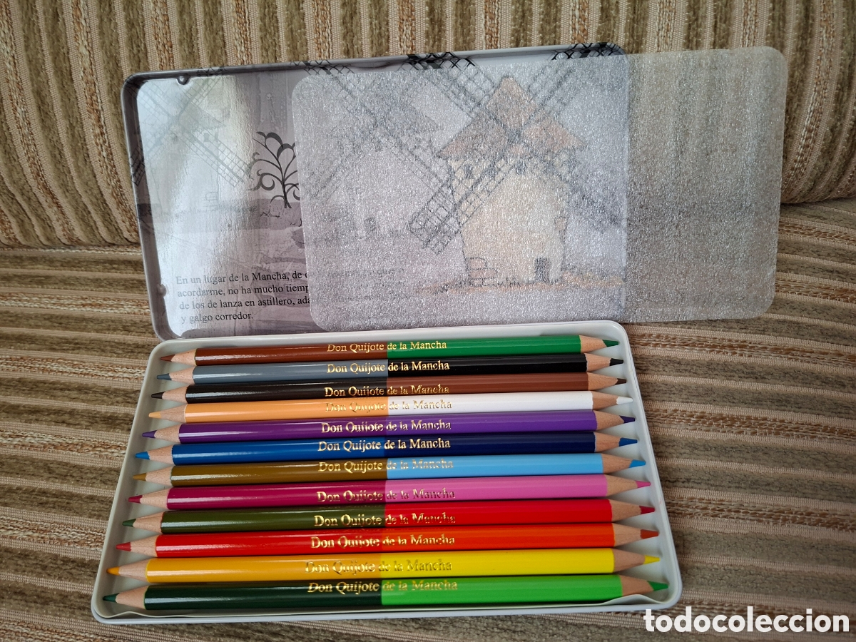Escriban&iacute;a: PINTURAS DE DOBLE COLOR &rdquo;DON QUIJOTE DE LA MANCHA&rdquo;, EN CAJA DE LATA