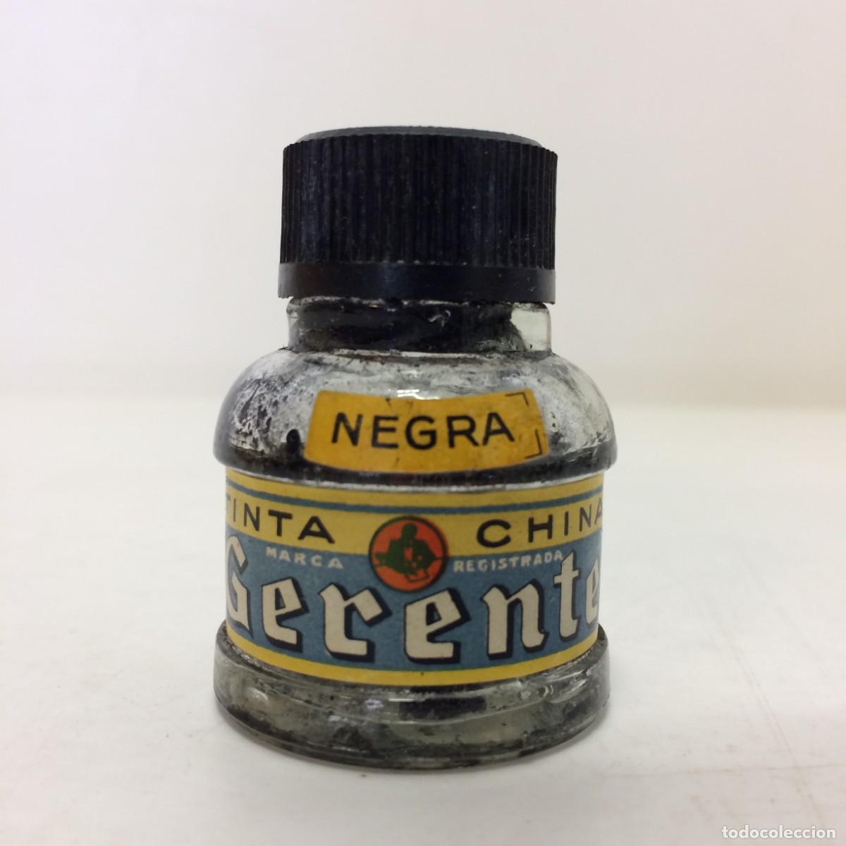Writing Items: Antiguo Frasco de Tinta China - Marca Gerente, Negra