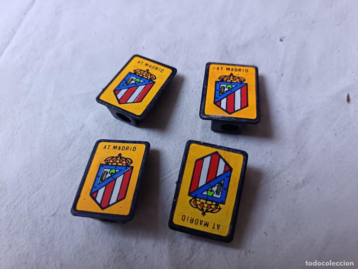 Escriban&iacute;a: Lote de 4 sacapuntas con escudos de equipo de f&uacute;tbol, At. Madrid