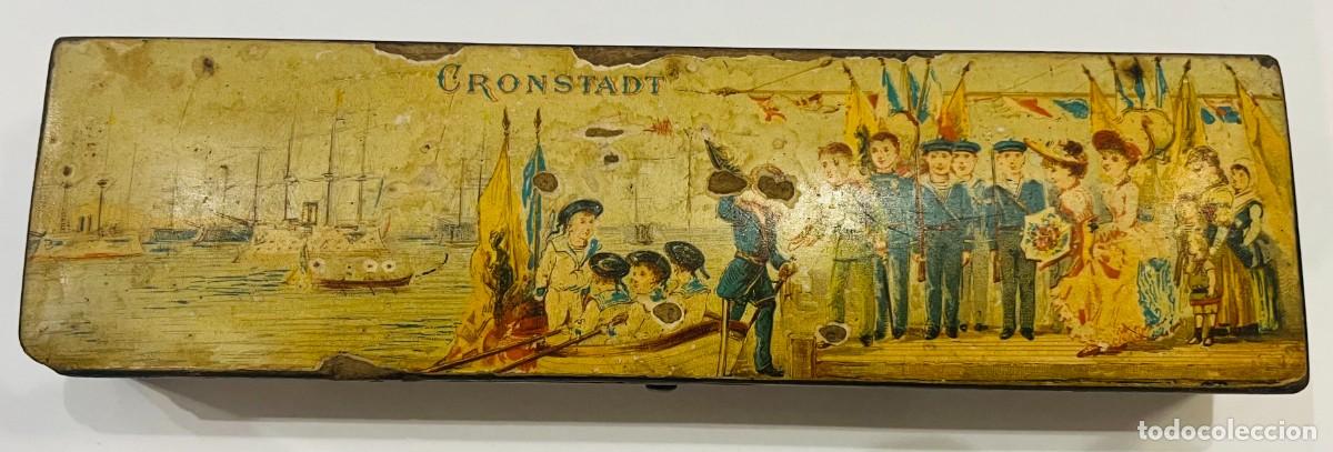 Escriban&iacute;a: Caja estuche antiguo de madera lacada Cronstadt Kronstadt puerto naval ruso Marina Imperial