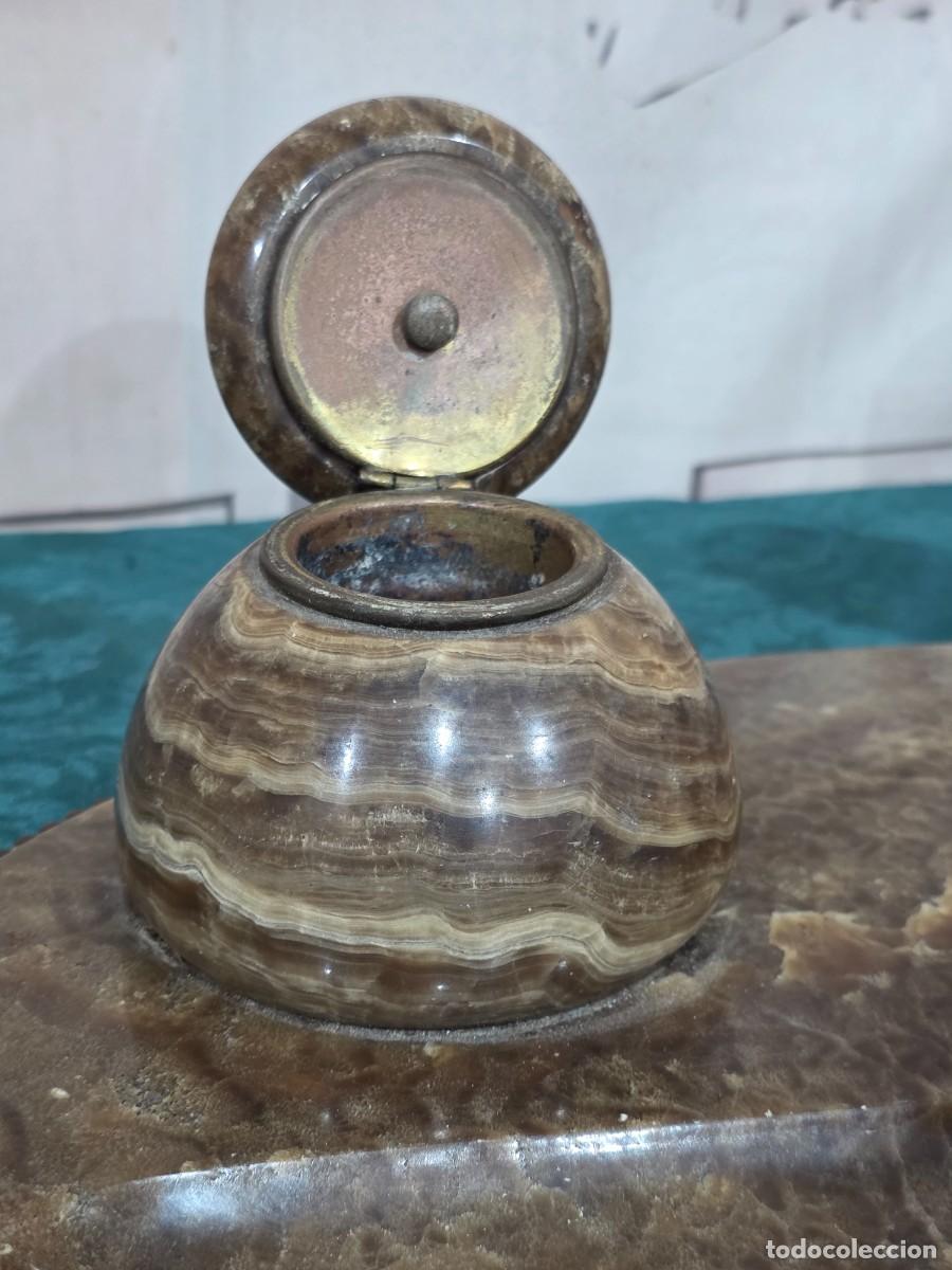 Escriban&iacute;a: Tintero doble antiguo de m&aacute;rmol marr&oacute;n - Foto 6