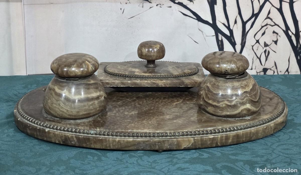 Escriban&iacute;a: Tintero doble antiguo de m&aacute;rmol marr&oacute;n - Foto 8